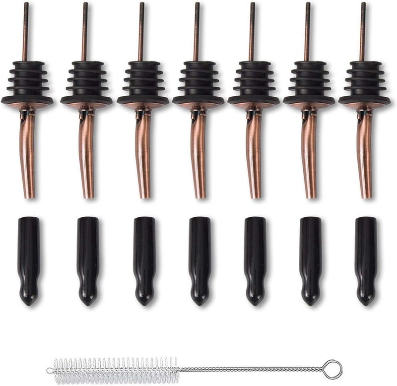 LEGERM Stainless Steel Copper Liquor Pour Spouts Set - Tapered Speed Pours Nozzles with Rubber Dust Caps | Pourers For Alcohol, Olive Oil & Liquor Bottles | Bartender Accessories for Bar & Home Use - Image 1