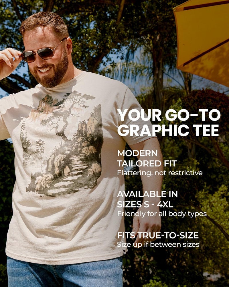 INTO THE AM Tropic Hut Tee T-Shirt - Cool Space Design Tees for Men (Cream, Large) - Image 4
