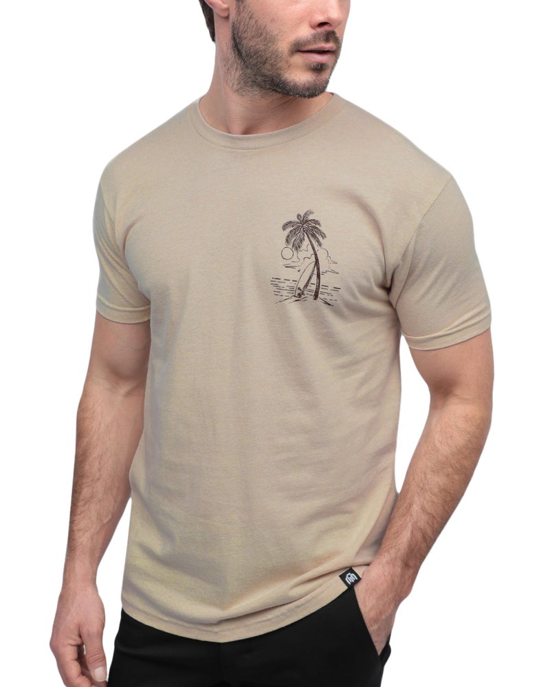 INTO THE AM Tropic Hut Tee T-Shirt - Cool Space Design Tees for Men (Cream, Large) - Image 1