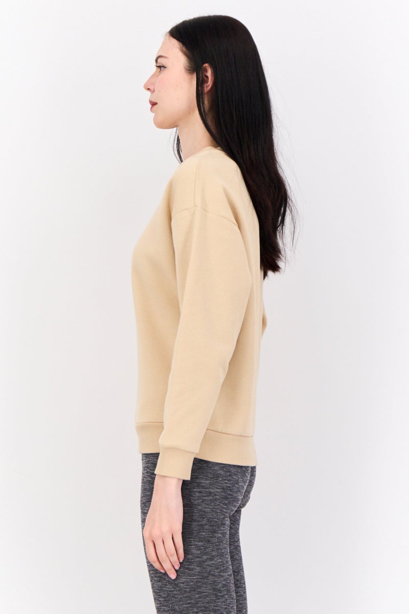 PUMA ملابس رياضية نسائية بأكمام طويلة مناسبة، خارجية، سويت شيرت، تان - Image 2