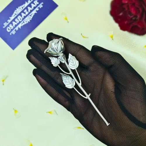 Osasbazaar Sterling Silver Artificial Rose Flower with Purity Certificate and Gift Box (Silver, Pack of 1) - Image 3