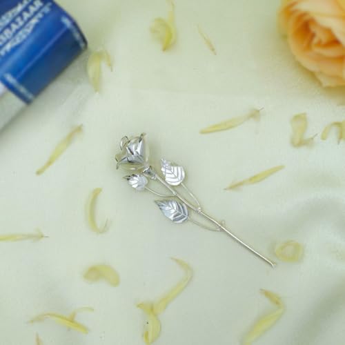Osasbazaar Sterling Silver Artificial Rose Flower with Purity Certificate and Gift Box (Silver, Pack of 1) - Image 2