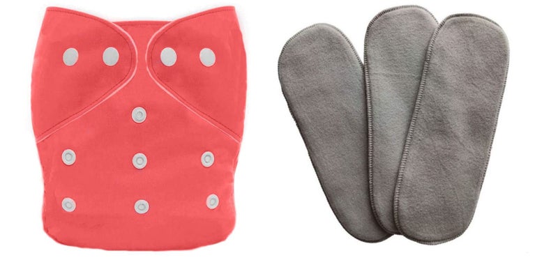 Tinny Tots Pack of 1 Baby Reusable Cloth Diapers Washable Adjustable With 3 Baby Bamboo Microfiber Charcoal Insert Pads Soaker Boosters(5 Layers) Wet-Free Combo For Toddlers/New Borns(RED) - Image 1
