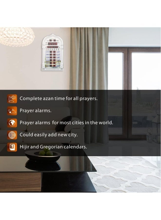 Digital Azan Clock with Charger and Remote ,Desktop dgital clcok Wall Clock, Islamic Clock，Led Prayer Clock for Read Home/Office/Mosque Digital Azan Clock/Decorative Clock Silver 23x5x39 cm - Image 5