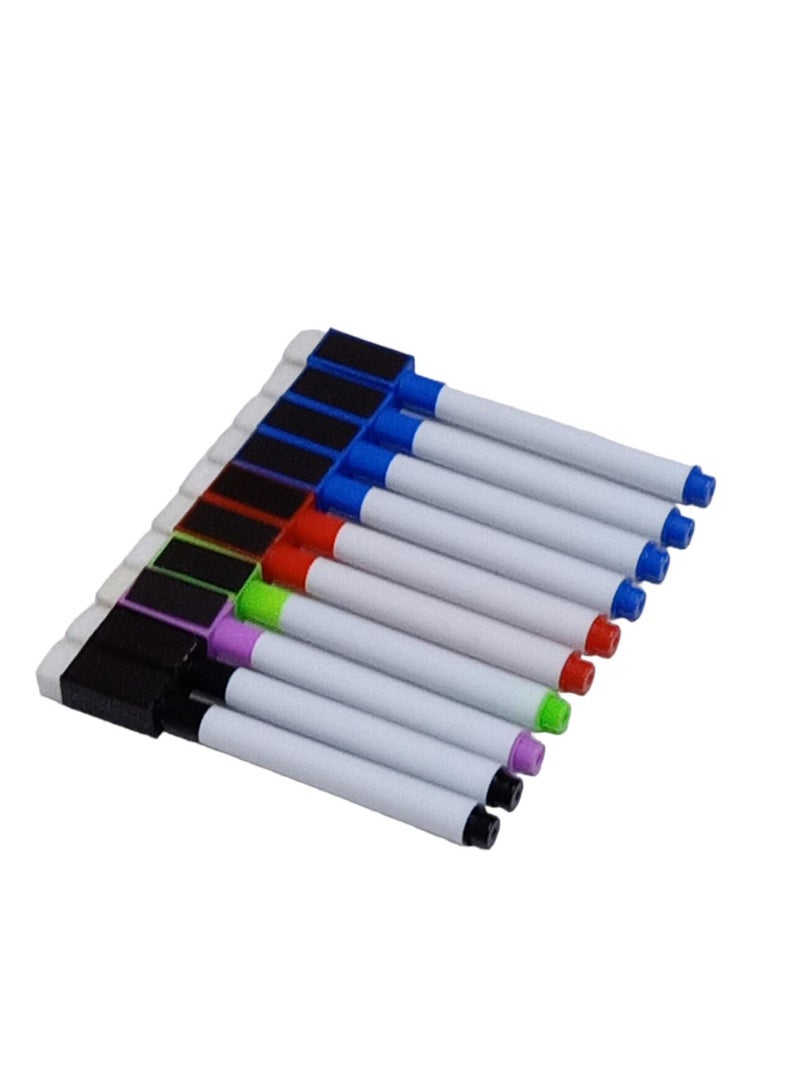 Generic 10-Piece Ease Dry Marker White Board Pens With Eraser Cap Multicolour 