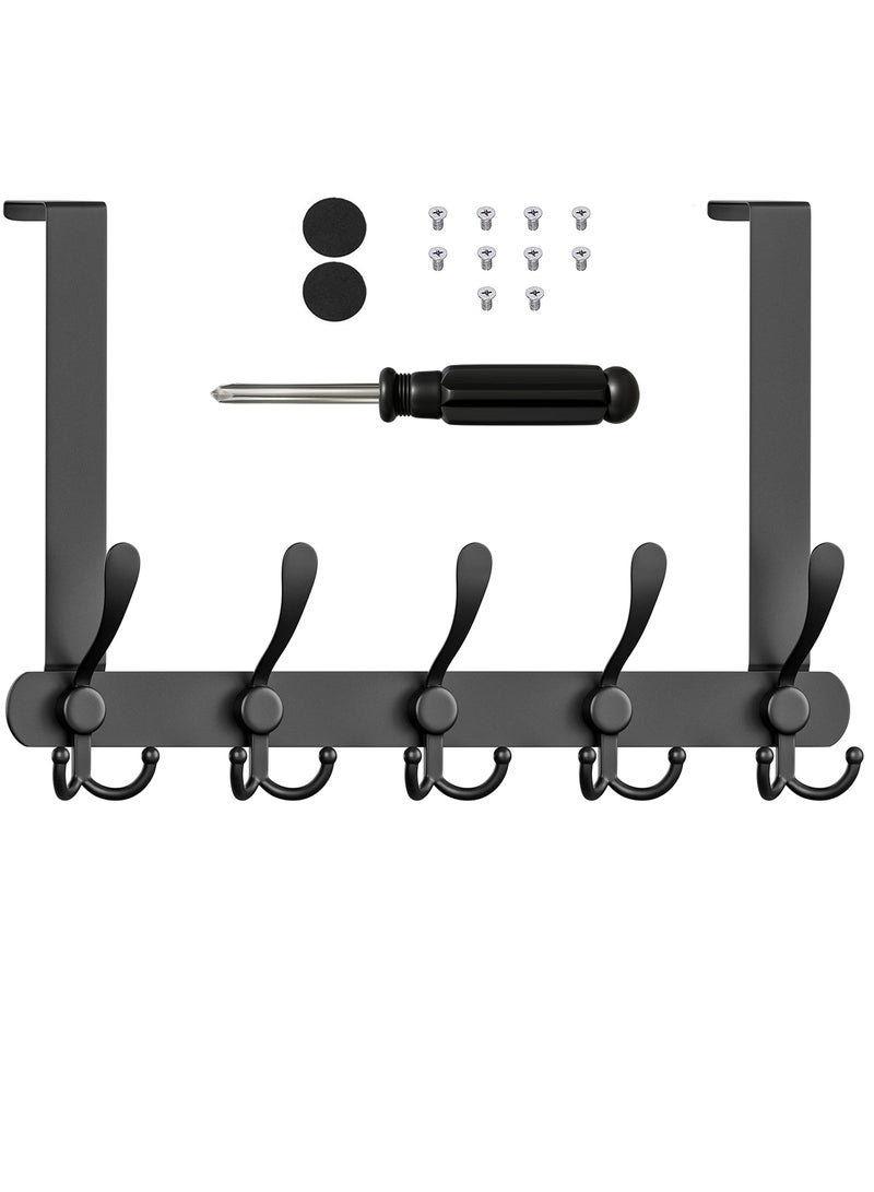 SYOSI Door Hooks, Over Door Hanger with 5 Triple Hooks, 40CM Stainless Steel Coat Hanger for Bathroom, Bedroom, Closet, Bags, Keys, Black  - Image 1