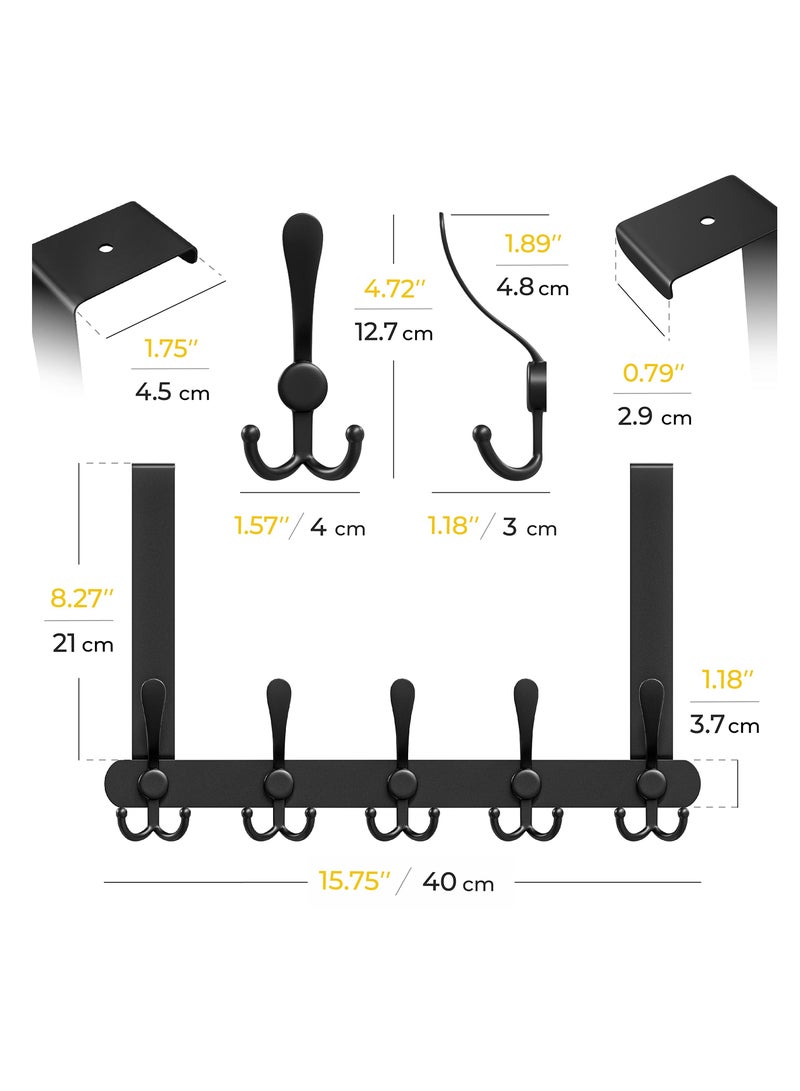 SYOSI Door Hooks, Over Door Hanger with 5 Triple Hooks, 40CM Stainless Steel Coat Hanger for Bathroom, Bedroom, Closet, Bags, Keys, Black  - Image 4