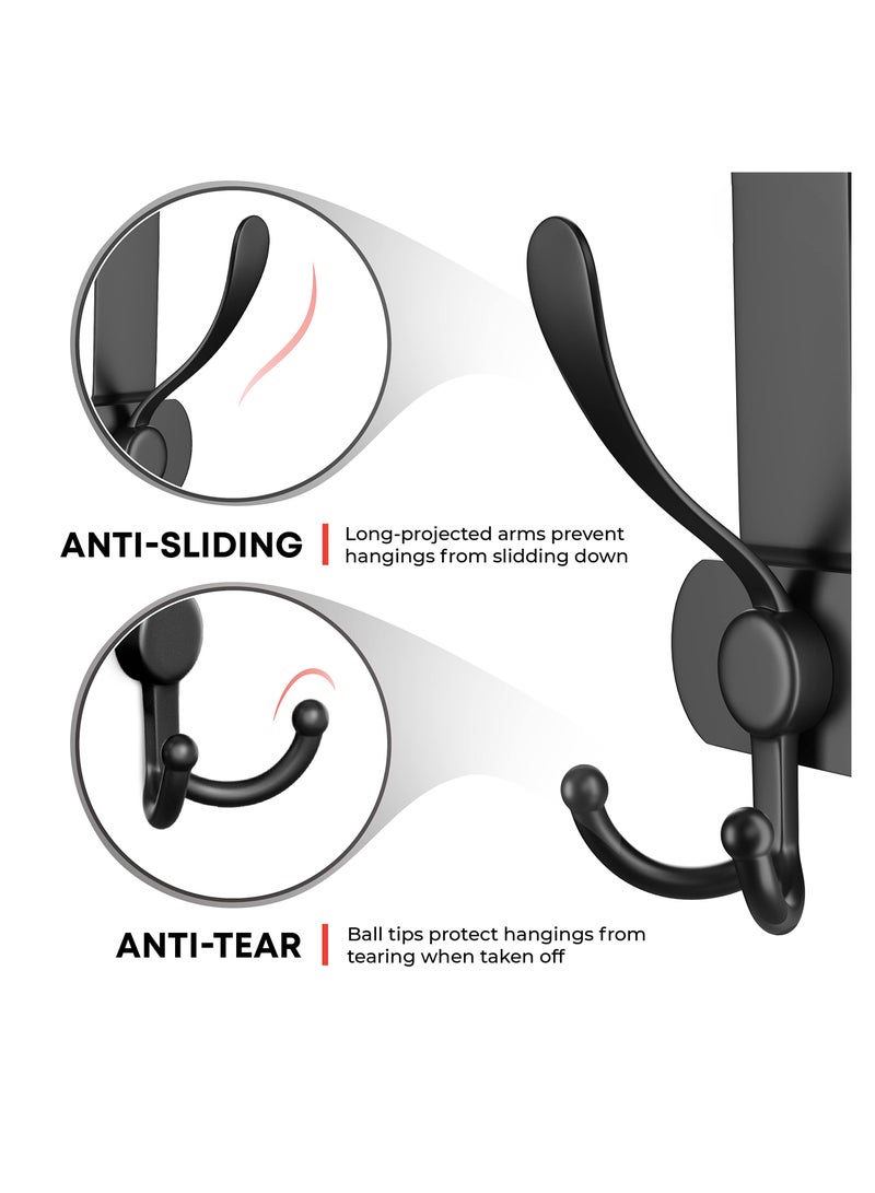 SYOSI Door Hooks, Over Door Hanger with 5 Triple Hooks, 40CM Stainless Steel Coat Hanger for Bathroom, Bedroom, Closet, Bags, Keys, Black  - Image 2