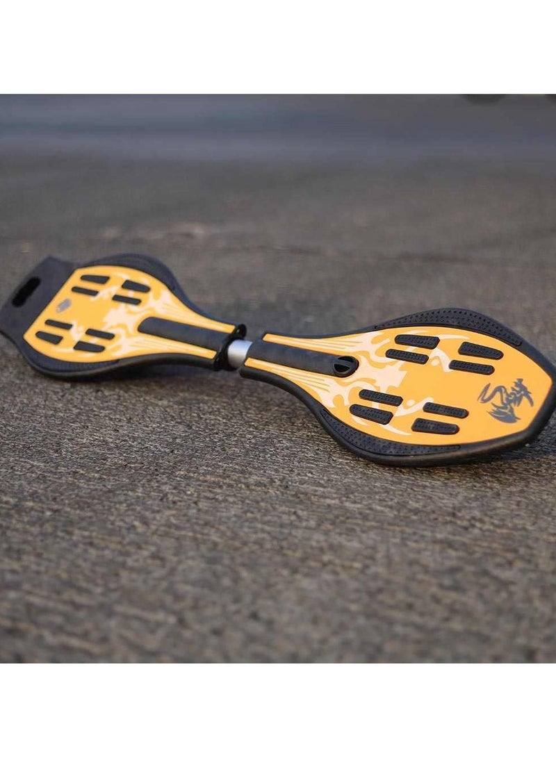 سكيتبورد كاستر ديلوكس جونيور مضغوط مع عجلات مضيئة وقواعد دوار 360°، لوح توازن ذو عجلتين، سعة 100 كجم، مصنوع من الفولاذ الخفيف للأطفال والكبار، أصفر, لوح تزلج متين للأعمار 7+، لوح موجة ثقيل بسطح مقاوم للانزلاق - Image 4