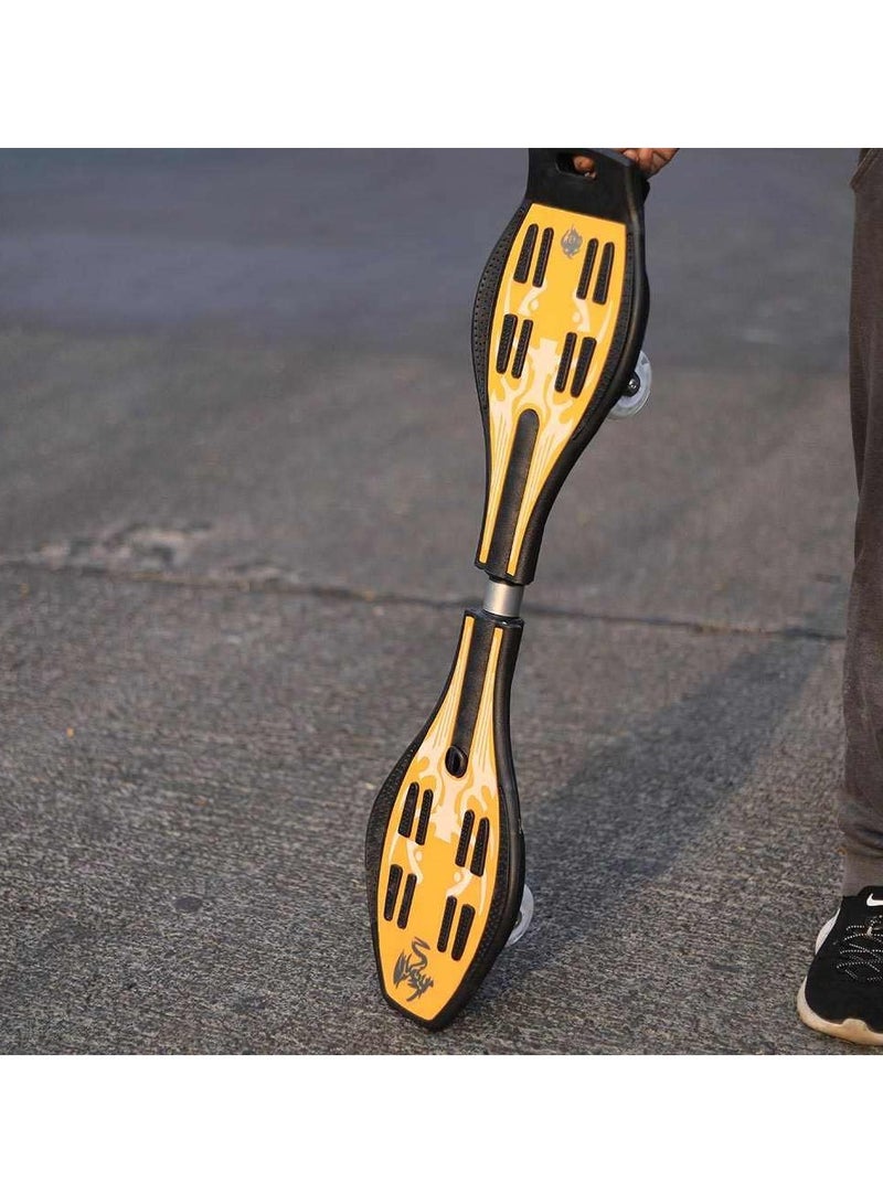 سكيتبورد كاستر ديلوكس جونيور مضغوط مع عجلات مضيئة وقواعد دوار 360°، لوح توازن ذو عجلتين، سعة 100 كجم، مصنوع من الفولاذ الخفيف للأطفال والكبار، أصفر, لوح تزلج متين للأعمار 7+، لوح موجة ثقيل بسطح مقاوم للانزلاق - Image 2