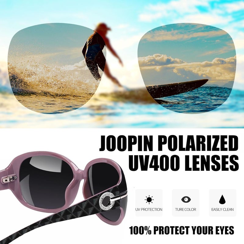 Joopin Big Womens Sunglasses Polarized Trendy Sun Glasses Large Rectangle UV Protection Rhinestone Sunnies - Image 3
