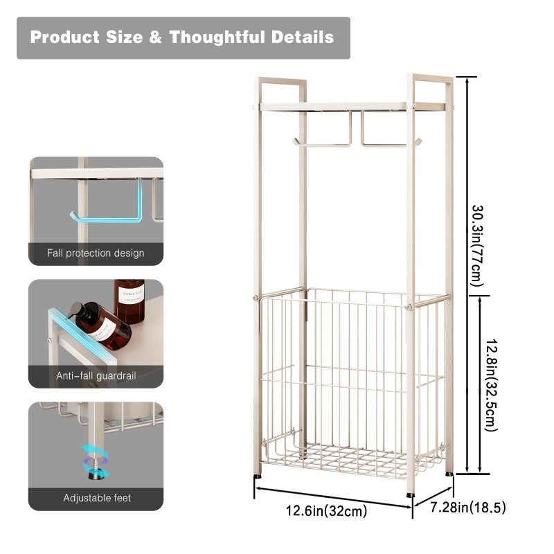 VOLDRA Toilet Paper Holder Stand with Storage Shelf, Free Standing Toilet Paper Roll Holder with Large Basket Heavy Duty Floor Double Tissue Dispenser for Bathroom Freestanding Tp Holder (Matte White) - Image 2