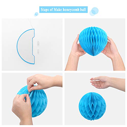 Binpeng Paper Fans Set of 3 Blue Honeycomb Tissue Fans for Party Decoration (3pcs) - Image 3