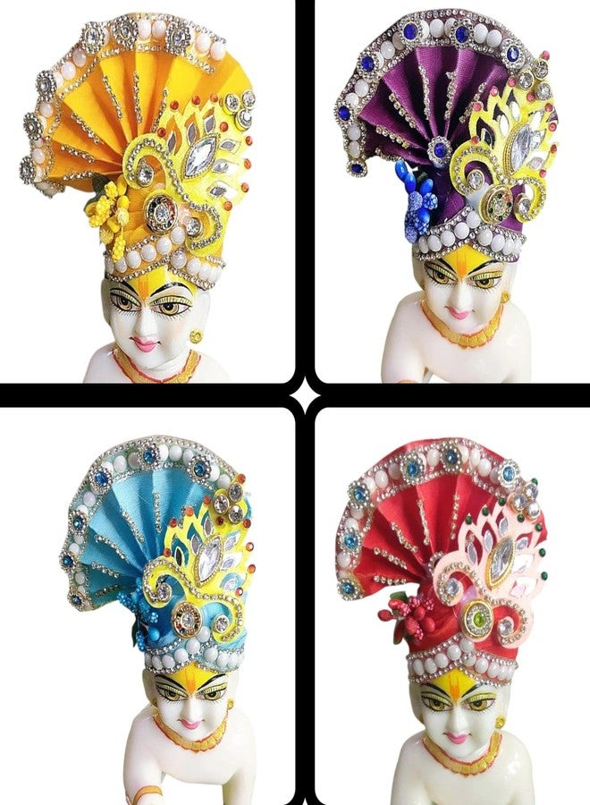 PARTISH Heavy Pagdi for Laddu Gopal Size 0 (Pack of 4) | Mukut for Ladoo Gopal | Bal Gopal | Kanha Ji | Thakur Ji (Size 0) - Image 1