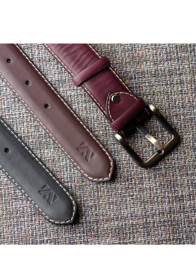 Al-Zaza Leather Premium Handcrafted Leather Belt - Handcrafted Belts Available in Black, Brown & Maroon - Polished Leather Belts  - Image 3