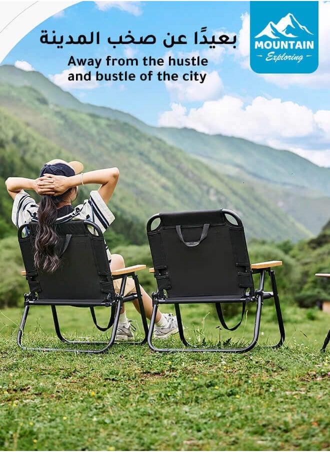 MOUNTAIN EXPLORING Luxury Camping Folding Chair – Sturdy, Comfortable, and Portable Outdoor Chair with Solid Wood Armrest, Thickened Steel Frame, and 200KG Load Capacity – Ideal for Camping, Picnic, and Outdoor Adventures  - Image 2