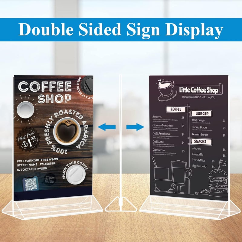 Seencool 5 x 7 Acrylic Sign Holder - Clear Wedding Table Number Holder, Double Sided Picture Frames with Vertical Stand, T Shape Desktop Display Stand for Office, Home, Store, Restaurant - Image 3