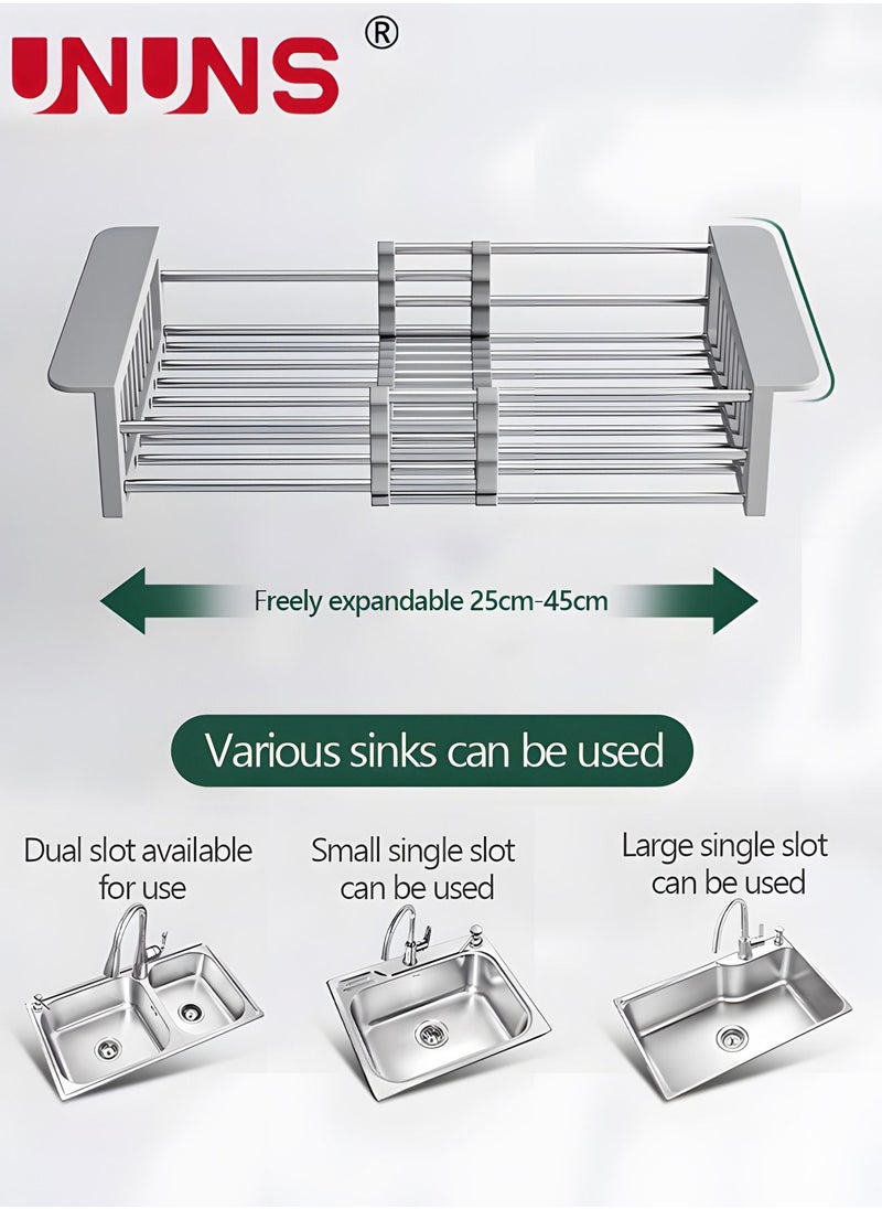 UNUNS - Dish Rack,Extend Kitchen Sink Drain Basket,Retractable Dish Drying Rack,Stainless Steel Strainer Telescopic Drain Basket,Draining Bowl Rack,Over Sink Drainer For Washing Dishes,Fruits,Vegetables - Image 1