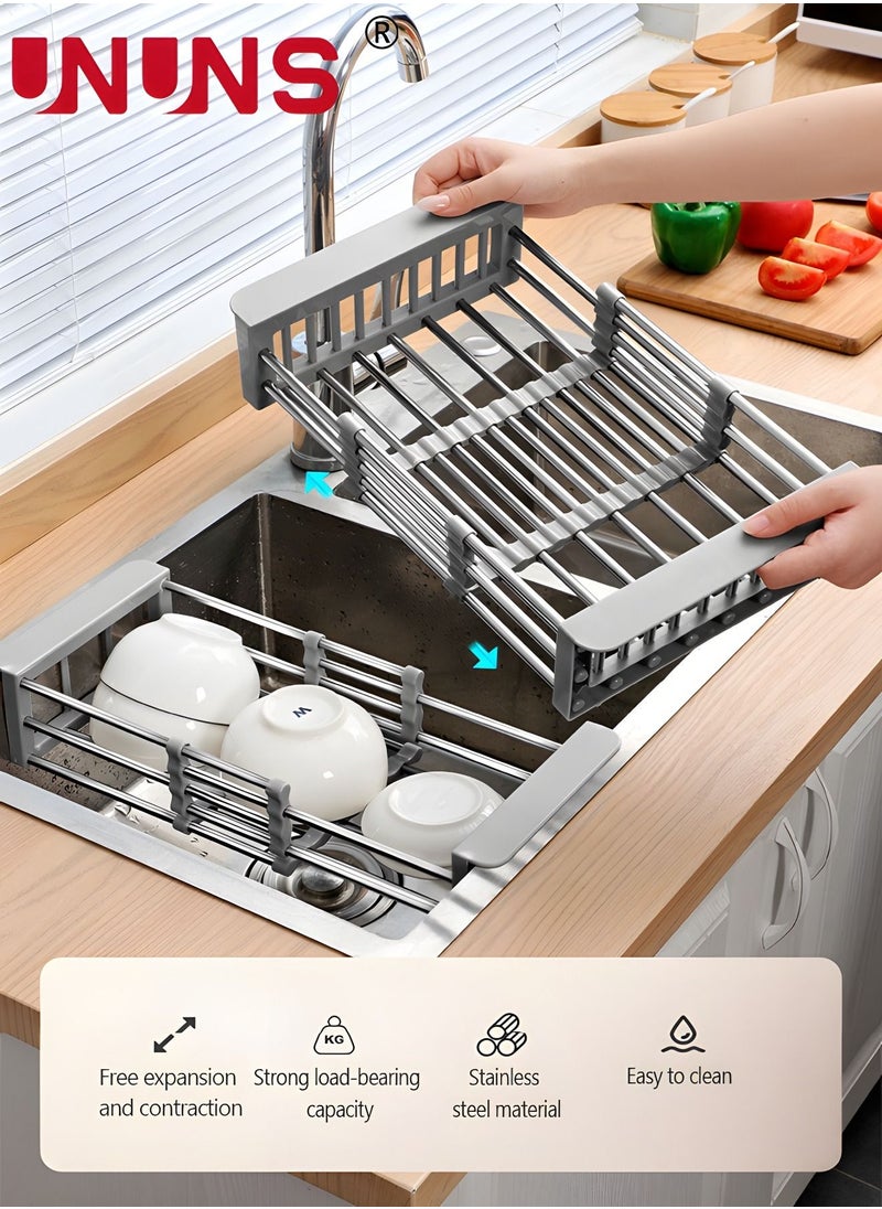 UNUNS - Dish Rack,Extend Kitchen Sink Drain Basket,Retractable Dish Drying Rack,Stainless Steel Strainer Telescopic Drain Basket,Draining Bowl Rack,Over Sink Drainer For Washing Dishes,Fruits,Vegetables - Image 1