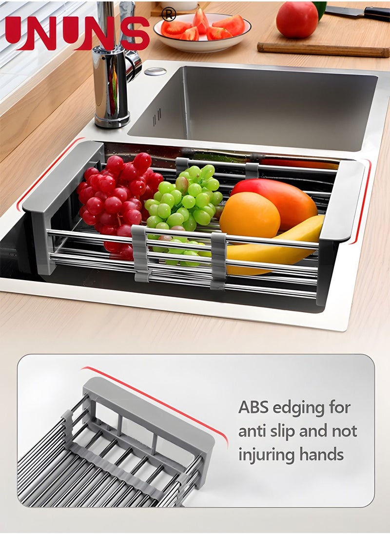 UNUNS - Dish Rack,Extend Kitchen Sink Drain Basket,Retractable Dish Drying Rack,Stainless Steel Strainer Telescopic Drain Basket,Draining Bowl Rack,Over Sink Drainer For Washing Dishes,Fruits,Vegetables - Image 1