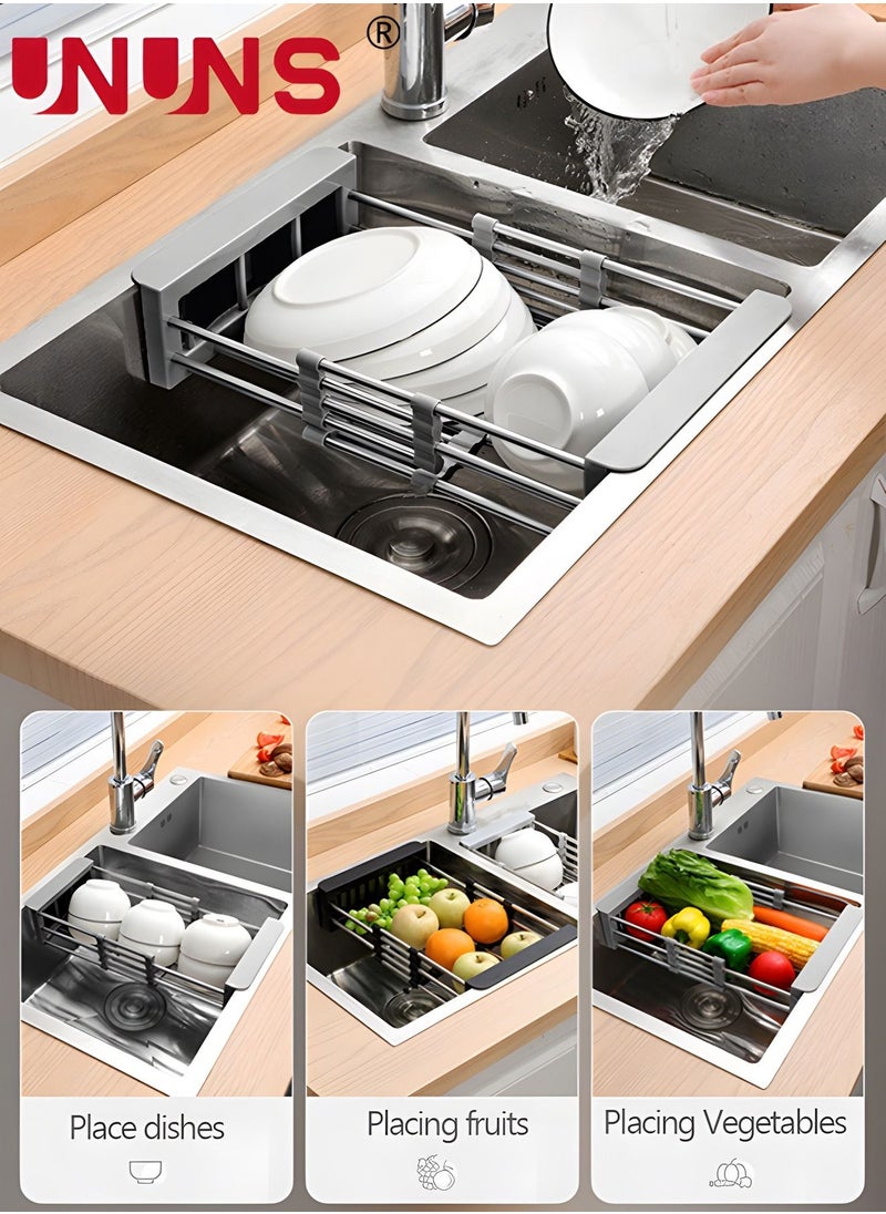 UNUNS - Dish Rack,Extend Kitchen Sink Drain Basket,Retractable Dish Drying Rack,Stainless Steel Strainer Telescopic Drain Basket,Draining Bowl Rack,Over Sink Drainer For Washing Dishes,Fruits,Vegetables - Image 1