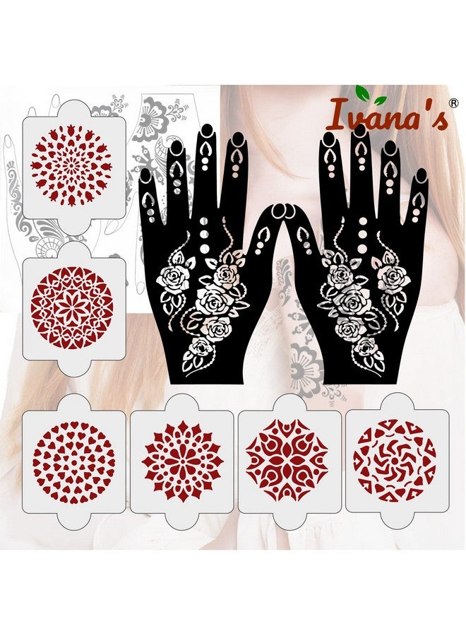 ivana's عبوة من 8 قطع (2 قطعة قوالب حناء + 6 قطع قوالب حناء PVC قابلة لإعادة الاستخدام مقطوعة بالليزر)، ملصق حناء، ملصقات حناء لليد الكاملة للنساء والفتيات والأطفال، سهلة التطبيق، Ivnh-1066 - Image 4