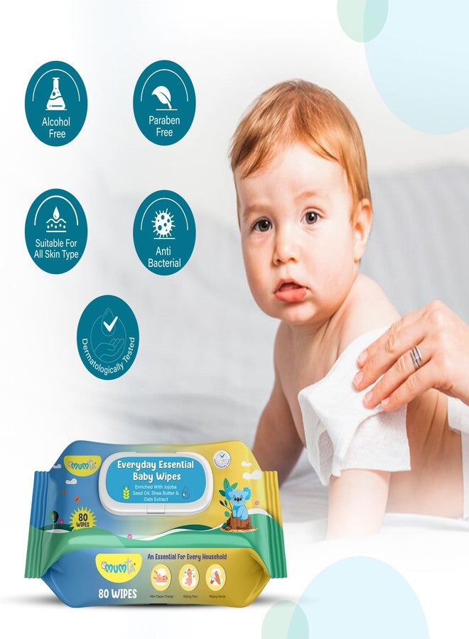 MUMta Cleansing Baby Wipes, Enriched with Aloe Vera, Jojoba seed oil, Shea Butter & Vitamin E - 80 Counts/Pack| Essential Wet Wipes with Lid, Alcohol and Paraben free wipes for Babies/Kids (Pack of 3) - Image 4