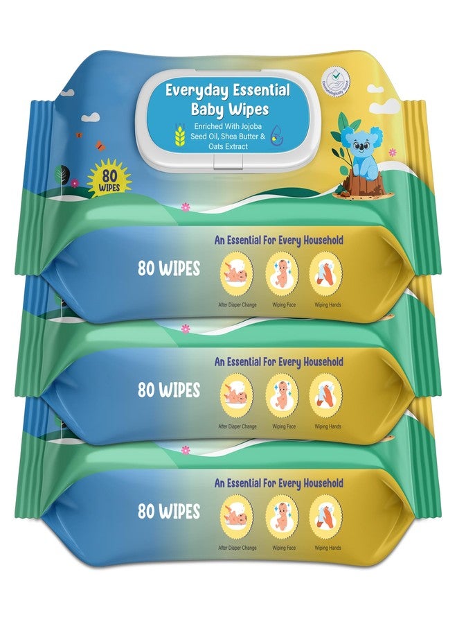 MUMta Cleansing Baby Wipes, Enriched with Aloe Vera, Jojoba seed oil, Shea Butter & Vitamin E - 80 Counts/Pack| Essential Wet Wipes with Lid, Alcohol and Paraben free wipes for Babies/Kids (Pack of 3) - Image 1