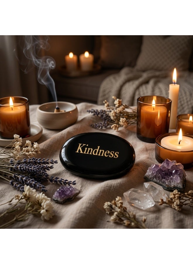 Natural Gemstone Engraved Affirmation Palm Worry Stone, Positive Word Pocket Stone for Meditation & Gifting - Image 1