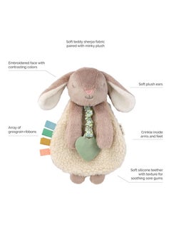 Itzy Ritzy - Itzy Lovey Including Teether - Baby Lovey With Teether, Textured Ribbons & Dangle Arms - Features Crinkle Sound, Sherpa Fabric And Minky Plush (Taupe Bunny)  - Image 2