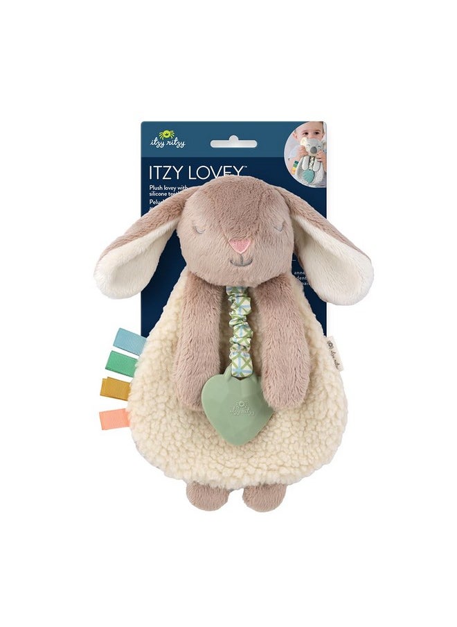 Itzy Ritzy - - Itzy Lovey Including Teether - Baby Lovey With Teether, Textured Ribbons & Dangle Arms - Features Crinkle Sound, Sherpa Fabric And Minky Plush (Taupe Bunny) - Image 1