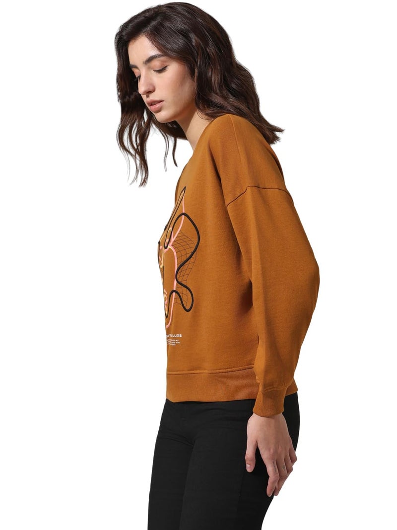 ONLY Women Printed Cotton Loose Fit Brown Sweatshirt - Image 5