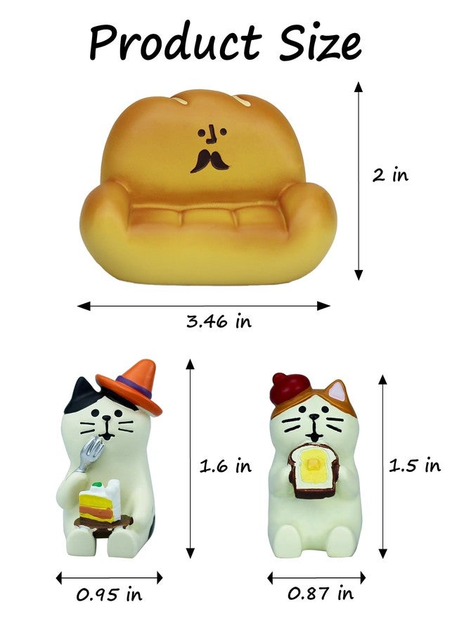 Mevodeata 2Pcs Cute Mini Cat Figurine with Bread Sofa Resin Cat Figure for Office Home Decor - Cute Cat Gift for Cat Lovers - Image 2