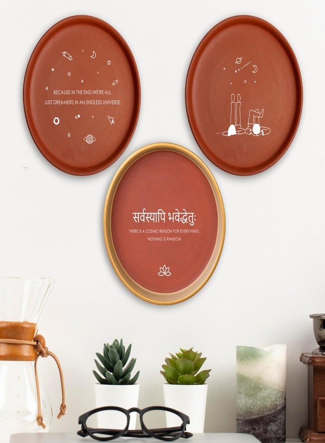 ALMIRO TREE Sanskrit Quotes Set Of 3 Terracotta Wall Plates 8 inches | Decorative Wall Plates Set | Home Decor | Motivational Sanskrit Quote (Universe Quote) - Image 1