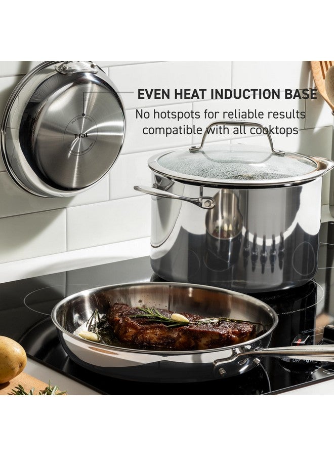 T-fal T-Fal Pro Tri-Ply Stainless Steel Fry Pan 12 Inch, Induction Compatible, Oven Safe 500F, Fast & Even Heat, Professional Quality & Durability, Frying Pan, Skillet, Cookware, Dishwasher Safe, Silver  - Image 5