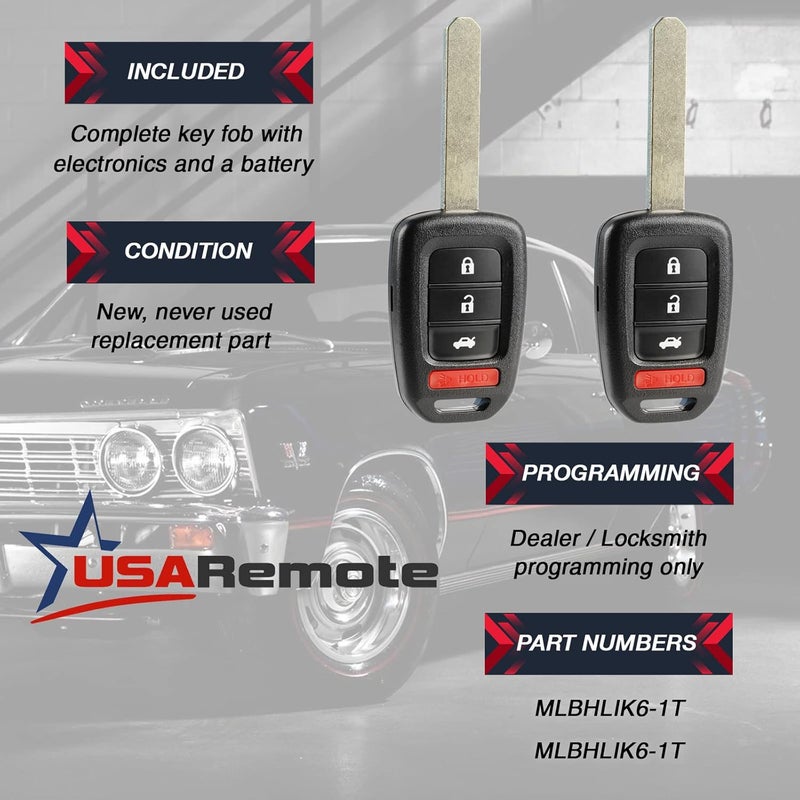 USARemote Car Key Fob Keyless Entry Remote for Honda Accord, CR-V, and Civic - Set of 2 - Image 3