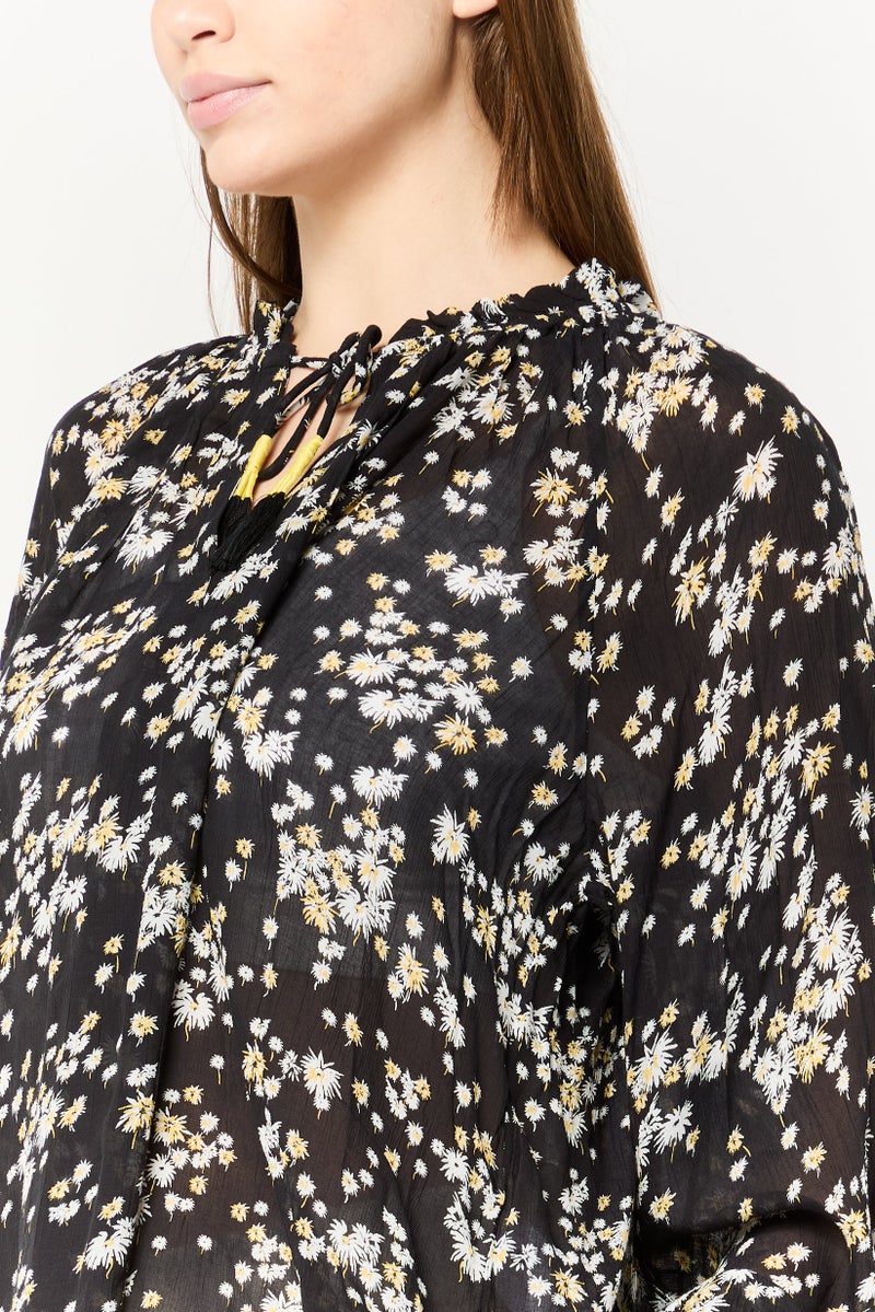 Scotch & Soda Women Ruffle Neck Long Sleeves Floral Print Blouse, Multicolor - Image 3