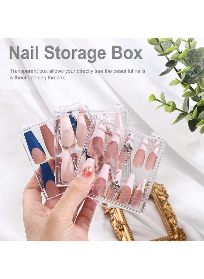 Noverlife - 10Pcs Press On Nail Storage Box 2.6X2.6 Inch / 6.5X6.5Cm Clear Empty Plastic Nail Tips Storage Box With Arcylic Nail Display Sticks Nail Glue Double Sided Tape For Press On False Nail - Image 1