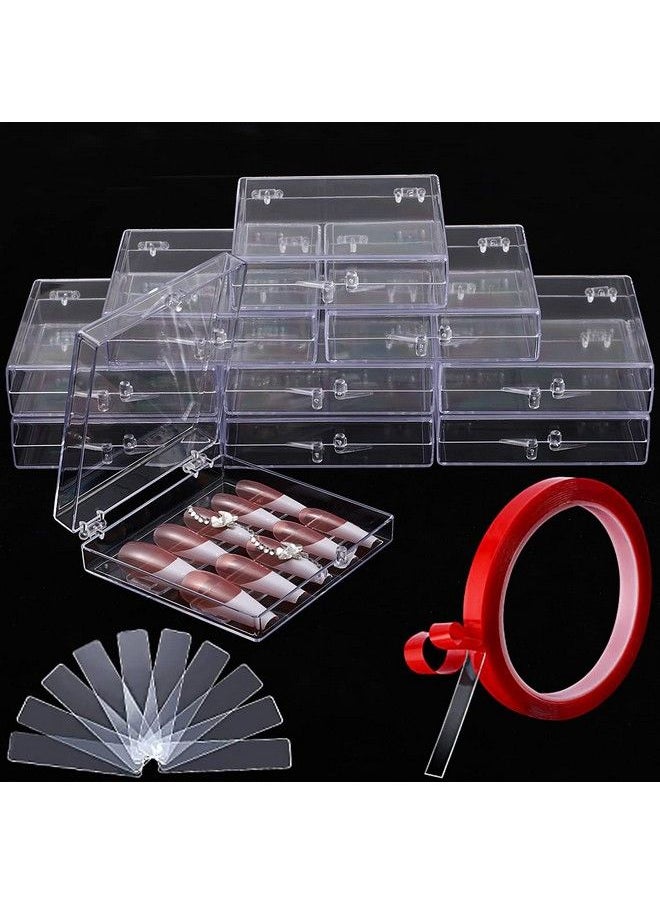 Noverlife - 10Pcs Press On Nail Storage Box 2.6X2.6 Inch / 6.5X6.5Cm Clear Empty Plastic Nail Tips Storage Box With Arcylic Nail Display Sticks Nail Glue Double Sided Tape For Press On False Nail - Image 1