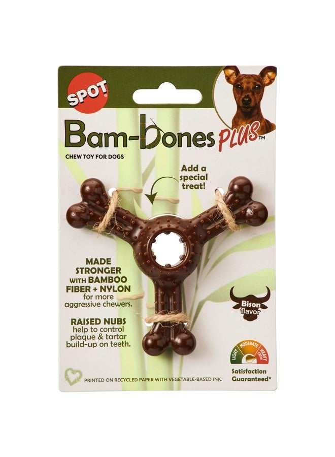 Ethical Pet Spot BamBones Plus Triple Chew  Bamboo Fiber & Nylon, Durable Long Lasting Dog Toy For Aggressive Chewers  Great For Adult Dogs & Teething Puppies Under 30Lbs, NonSplintering, 4In, Bison Flavor - Image 1