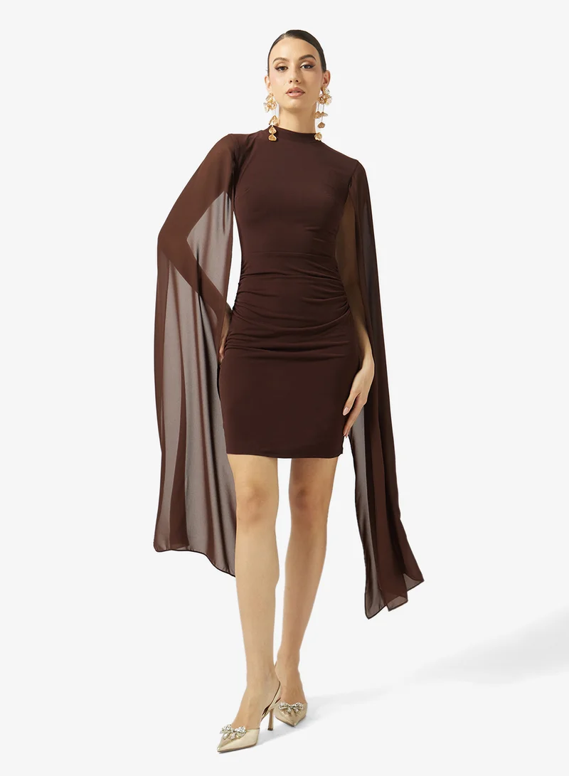 رينيه draped sleeve mini bodycon dress