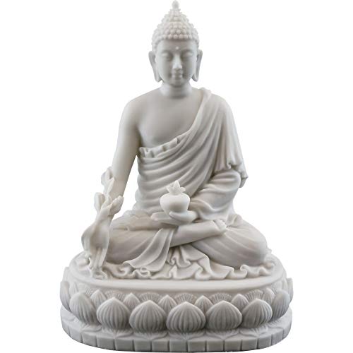 Top Collection Medicine Buddha Statue Buddha of Healing Sculpture in White Marble Finish - 5.5-Inch Collectible Figurine - Image 1