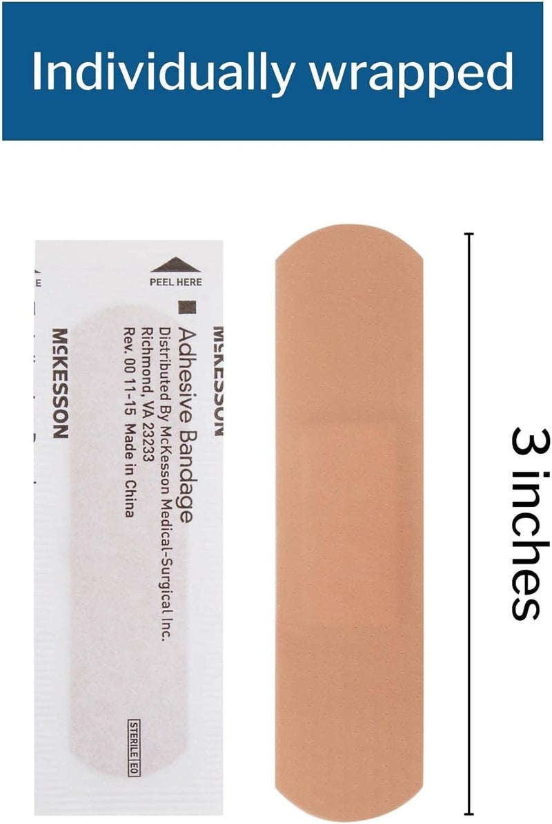 McKesson Adhesive Bandages Sterile Plastic Strip Rectangle Tan 34 in x 3 in 100 Count 1 Pack - Image 4