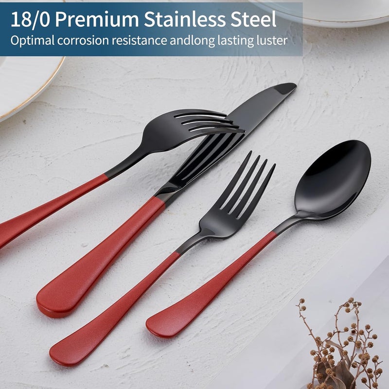 Onlycooker 20Piece Red Silverware Set 180 Stainless Steel Black Silverware Set Red Handle Cutlery Black Set Service for 4 Dinner Knives Forks Spoons Set Black Flatware SetFinish Dishwasher Safe - Image 4