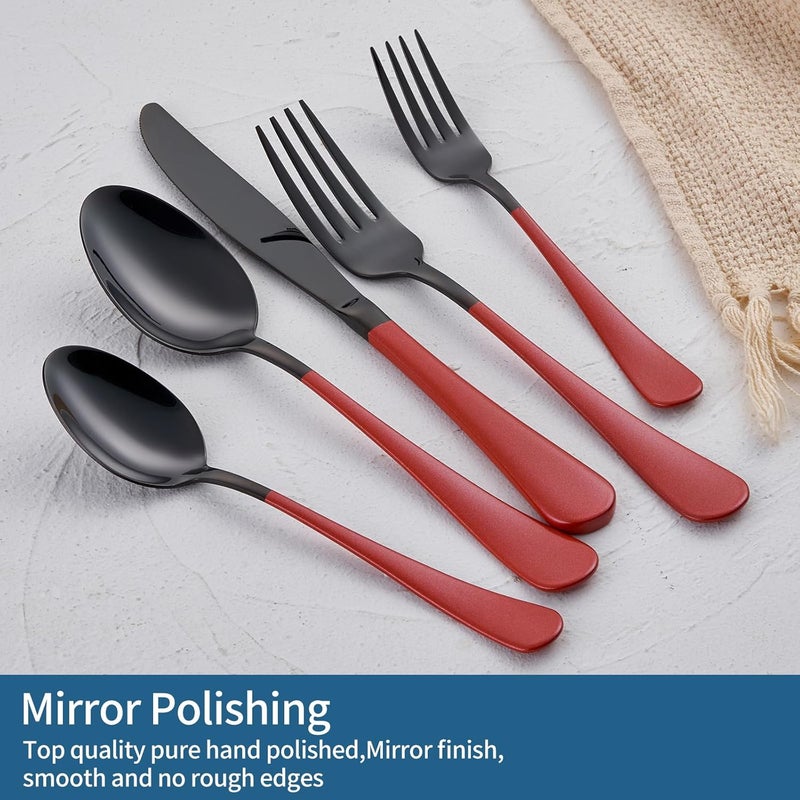 Onlycooker 20Piece Red Silverware Set 180 Stainless Steel Black Silverware Set Red Handle Cutlery Black Set Service for 4 Dinner Knives Forks Spoons Set Black Flatware SetFinish Dishwasher Safe - Image 3