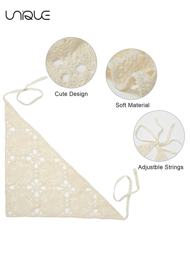 Unique Floral Crochet Hair Bandanas Headscarf 2 PCS Women Hair Scarf Daisy Headband Vintage Head Kerchief for Girls(Black+Beige)  - Image 3