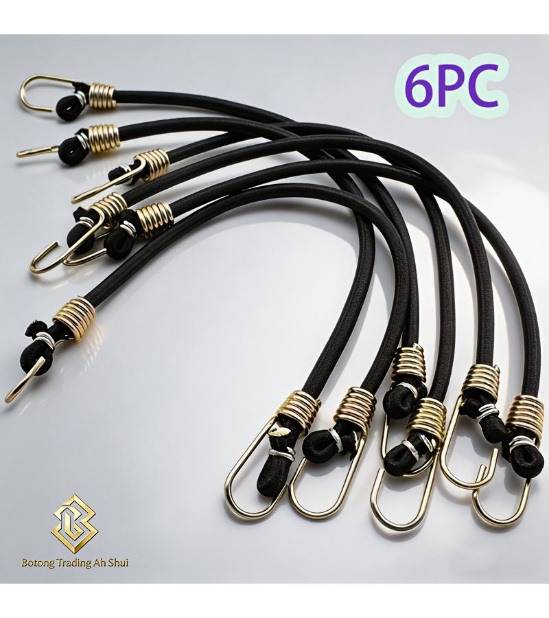 Black Elastic Bungee Cords 6pcs Tie Down Straps for Motorcycle Bicycle and Tent - Image 1