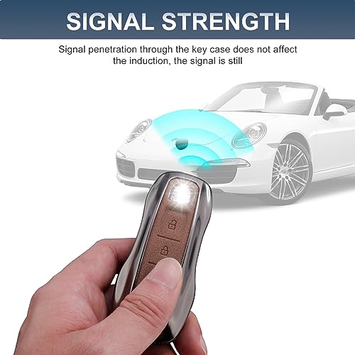 YO&YOYE Compatible with Porsche Key Fob Cover with Keychain Leather Key Case Protector Fit for Porsche Cayenne 911 Taycan Panamera, Brown - Image 5