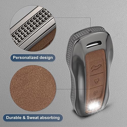 YO&YOYE Compatible with Porsche Key Fob Cover with Keychain Leather Key Case Protector Fit for Porsche Cayenne 911 Taycan Panamera, Brown - Image 4