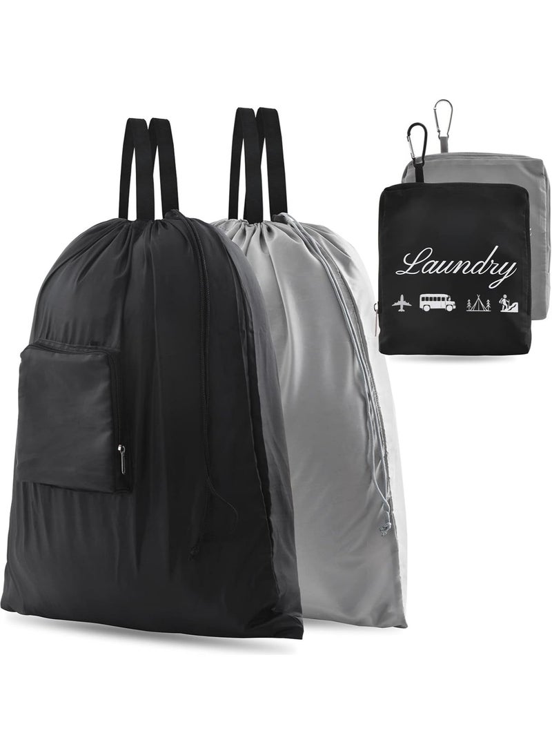 لينند 2 السفر حقيبة الغسيل ، الملابس القذرة التشطيب [ ترقية ] ، مع مقبض الألومنيوم تسلق مشبك , مناسبة لأنّ السفر ، والتخييم ، واللياقة البدنية ، والطلاب ( أسود و رمادي ) 61cm x 53cm - Image 1